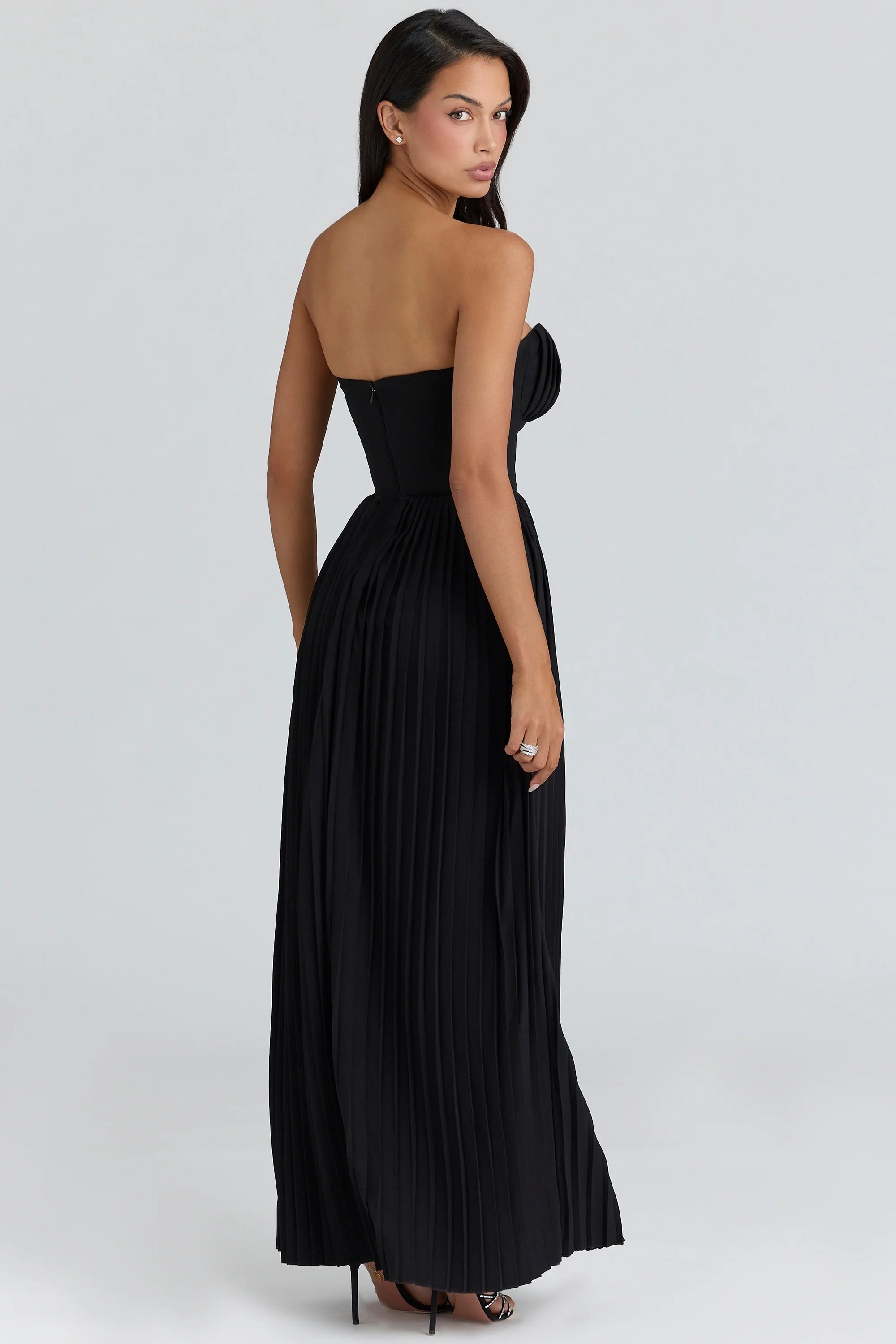 black georgette pleated maxi dress