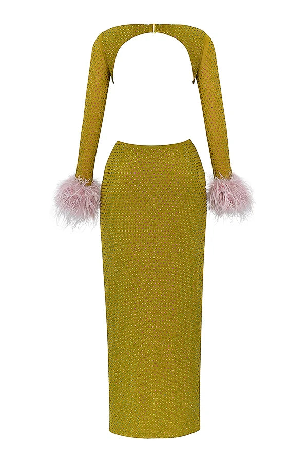 chartreuse crystallised maxi dress