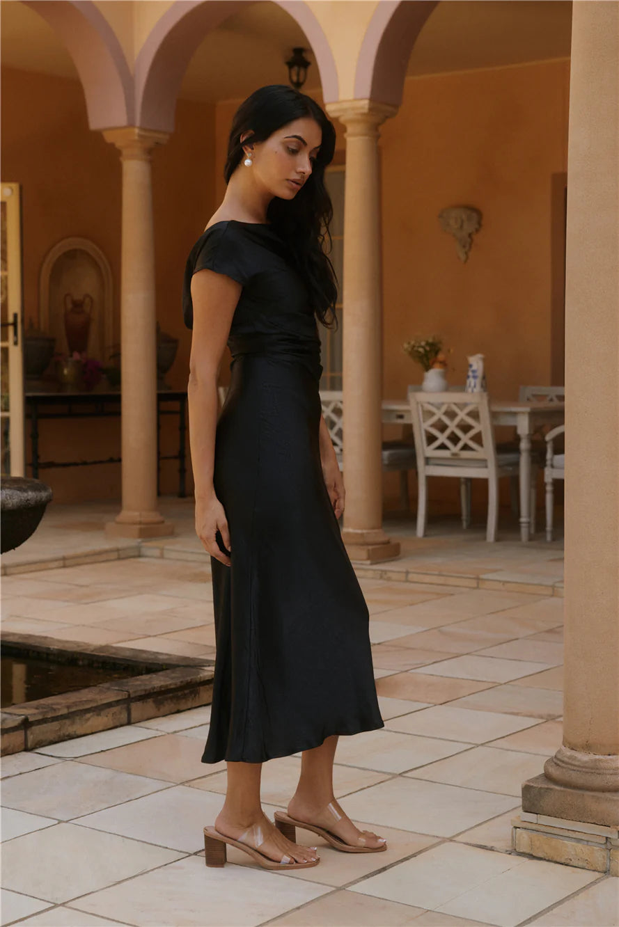 Siren Melody Satin Maxi Dress Black