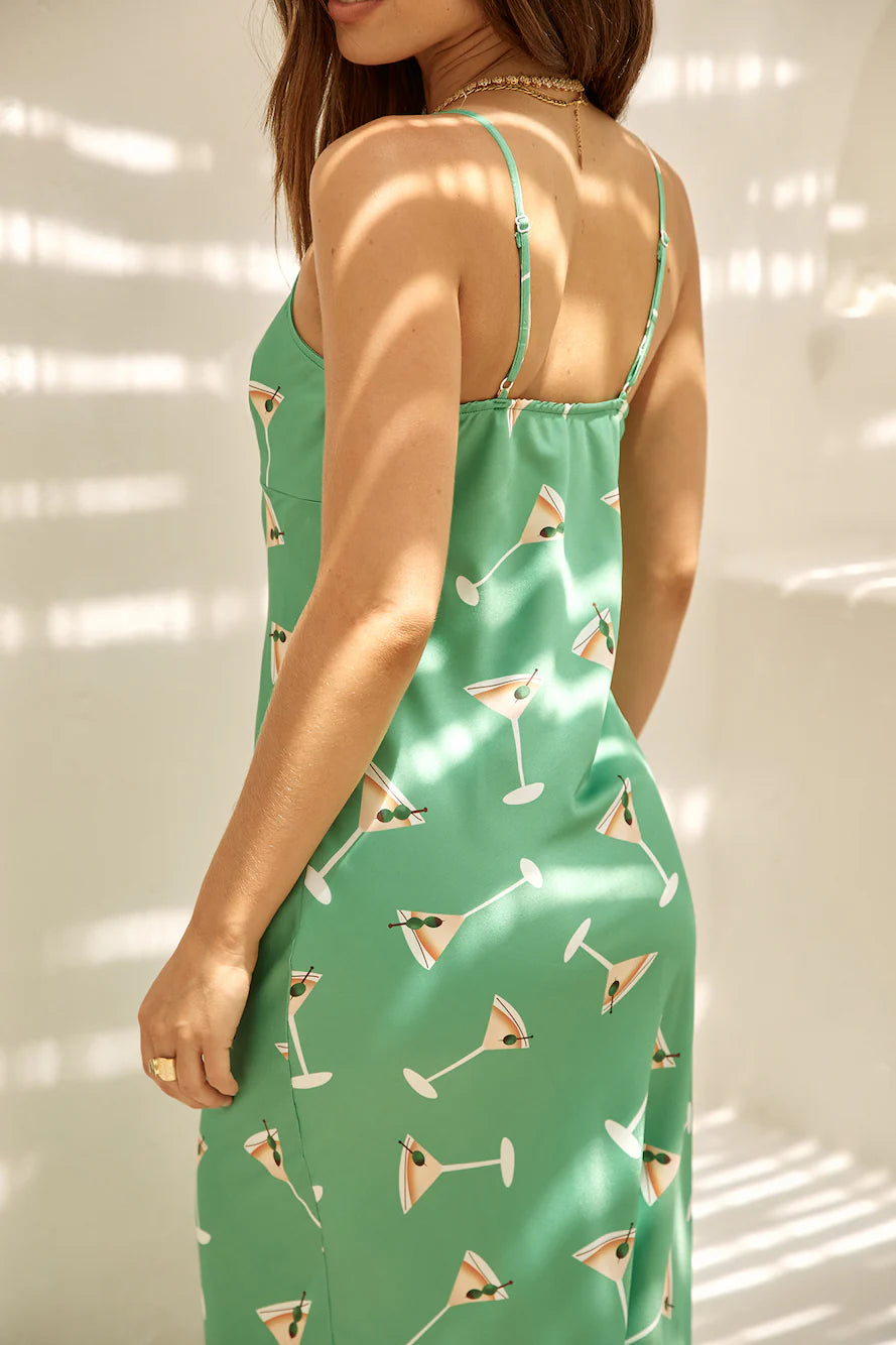 Mood For Martini Satin Maxi Dress Green