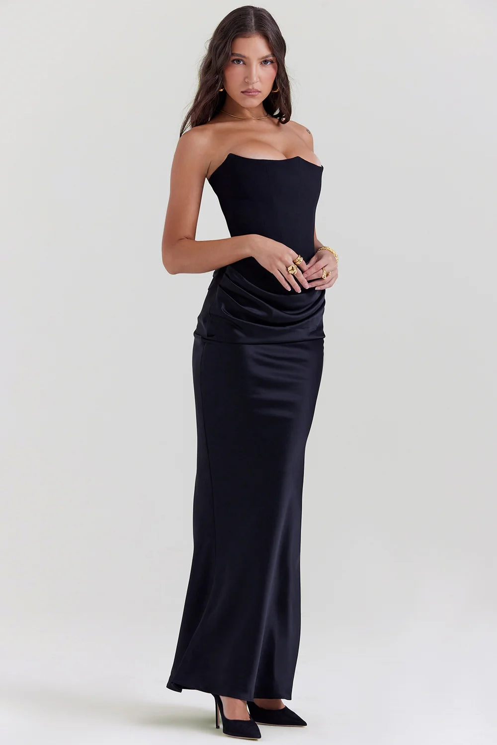 black strapless corset dress