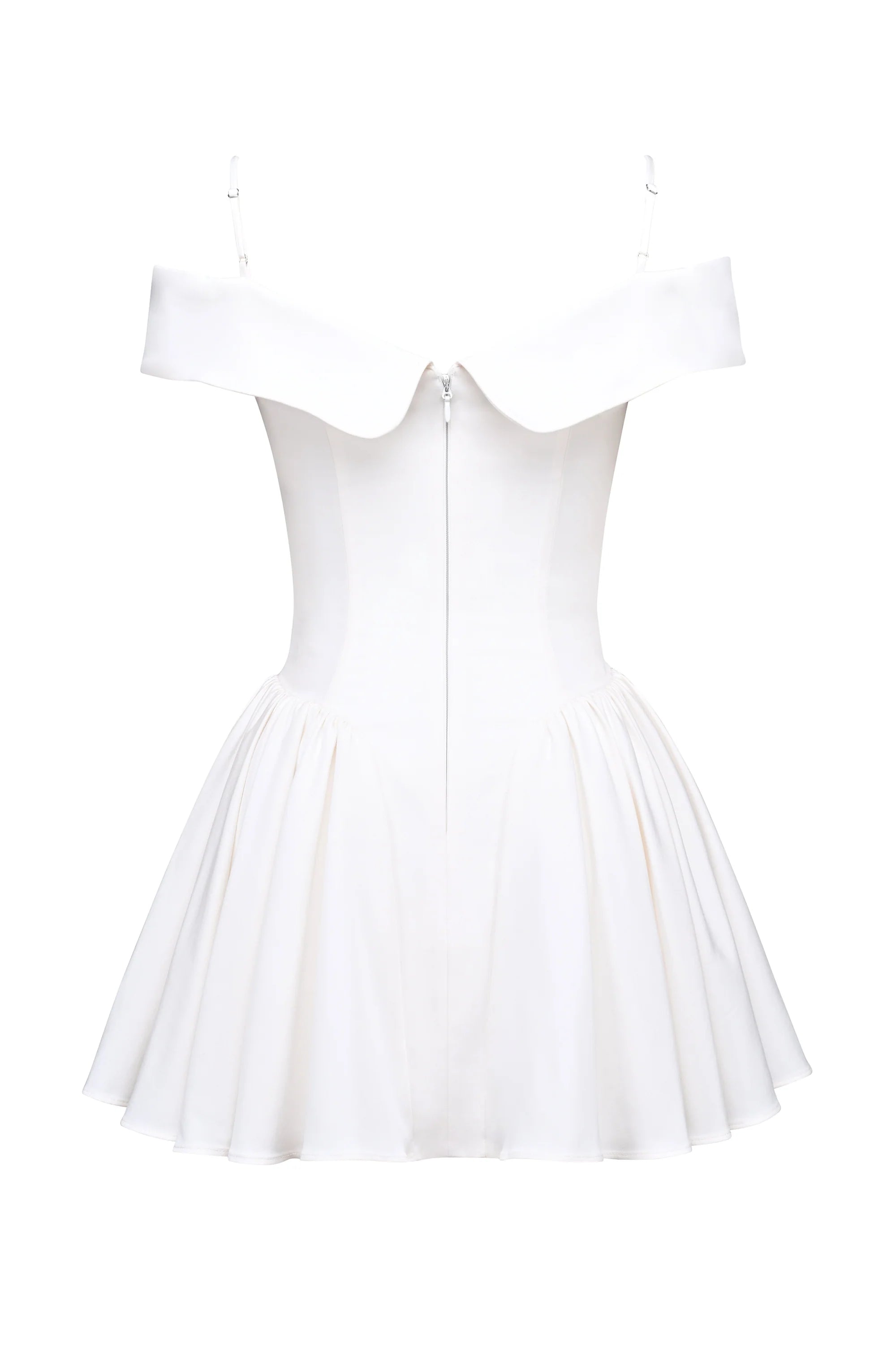 white twill off shoulder mini dress