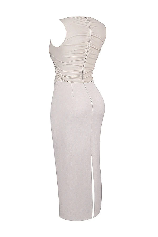 ecru vegan leather maxi dress