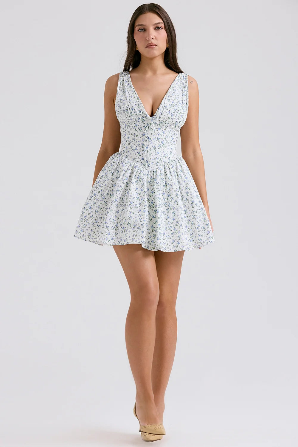 white bluebell print corset mini dress