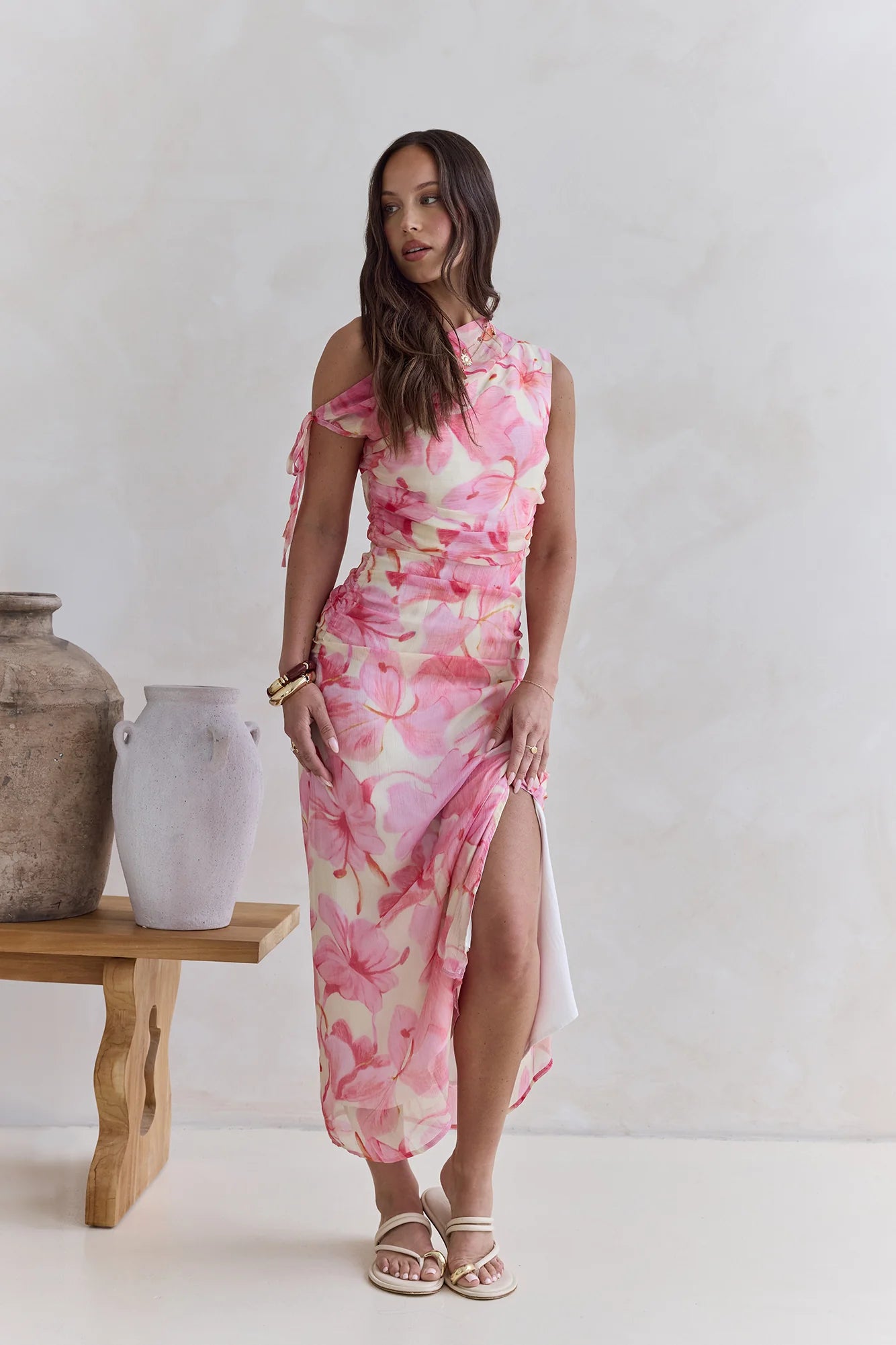 Hibiscus Off Shoulder Maxi Dress Pink