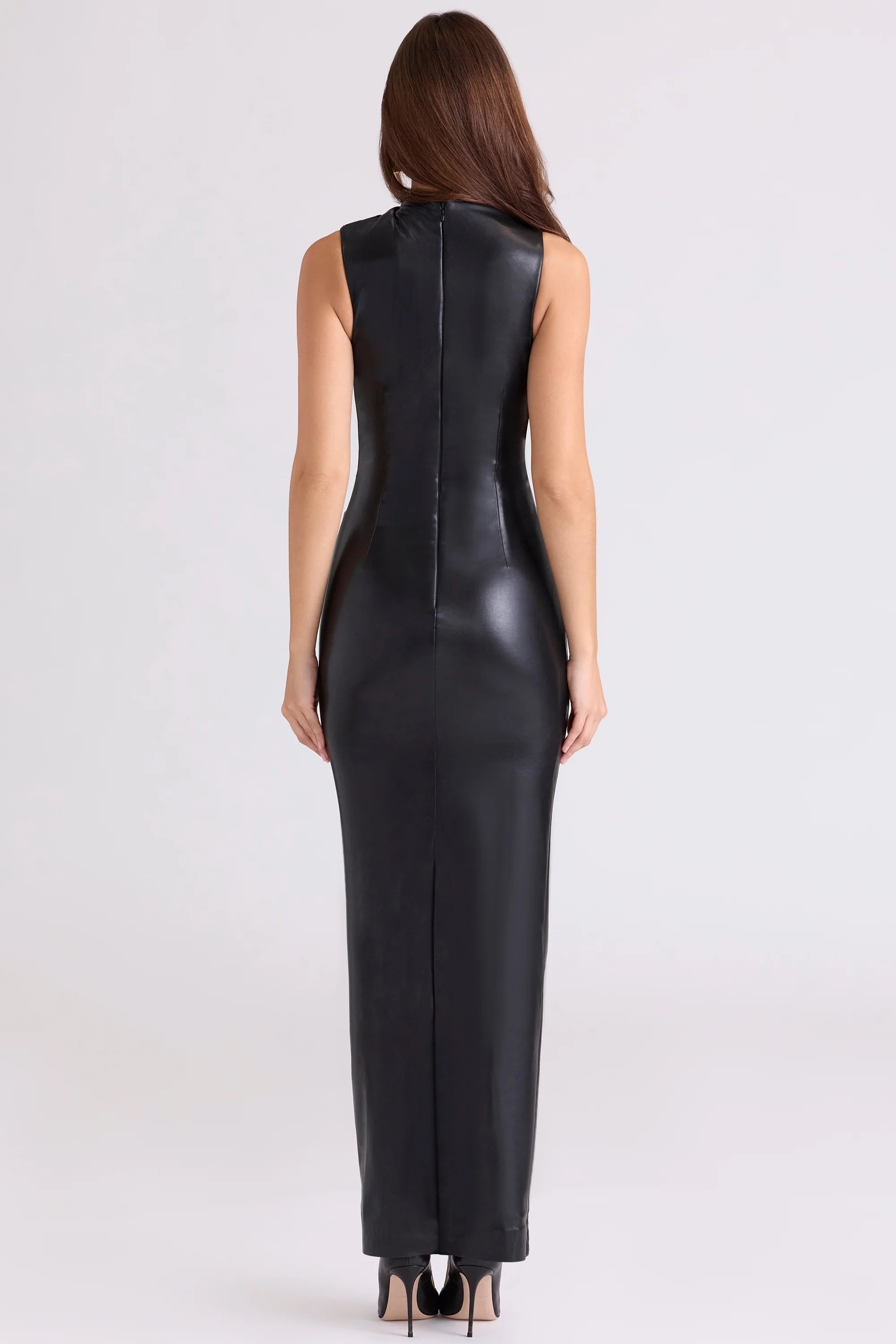 black vegan leather maxi dress