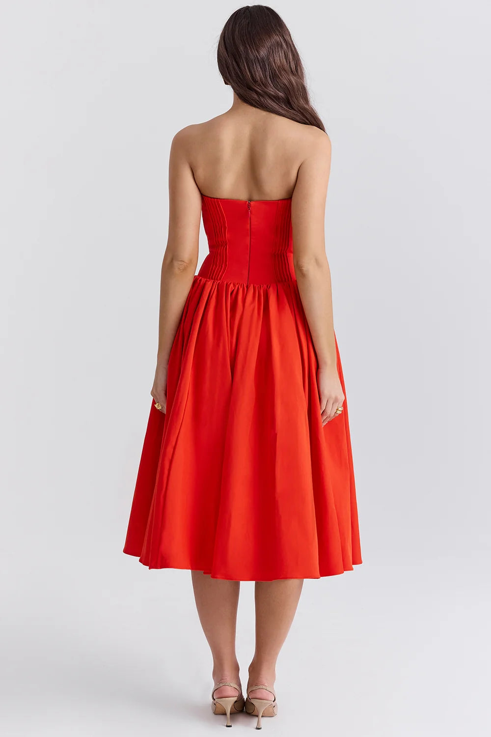 italian tomato strapless midi sundress