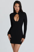 black crepe keyhole silhouette mini dress