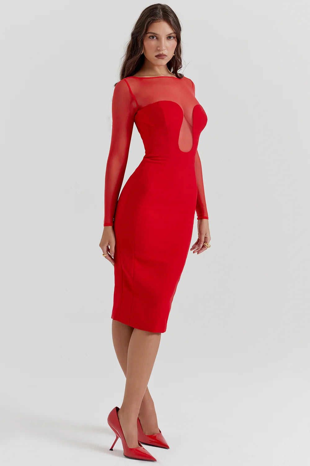 scarlet plunge midi dress