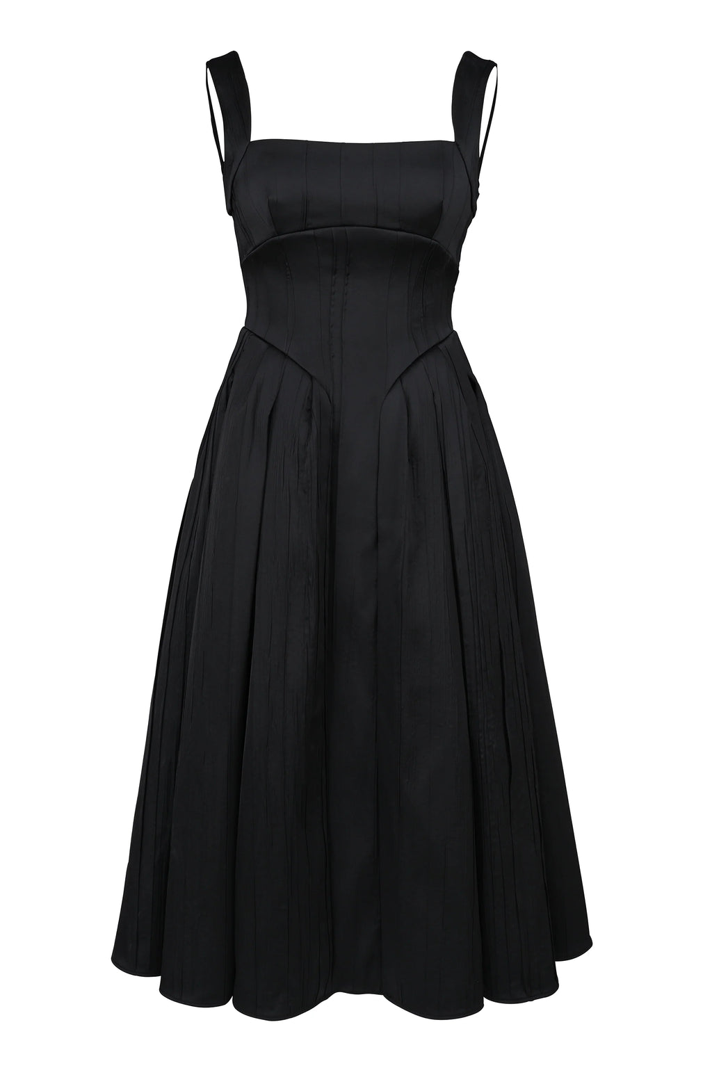 black textured satin corset midi dress