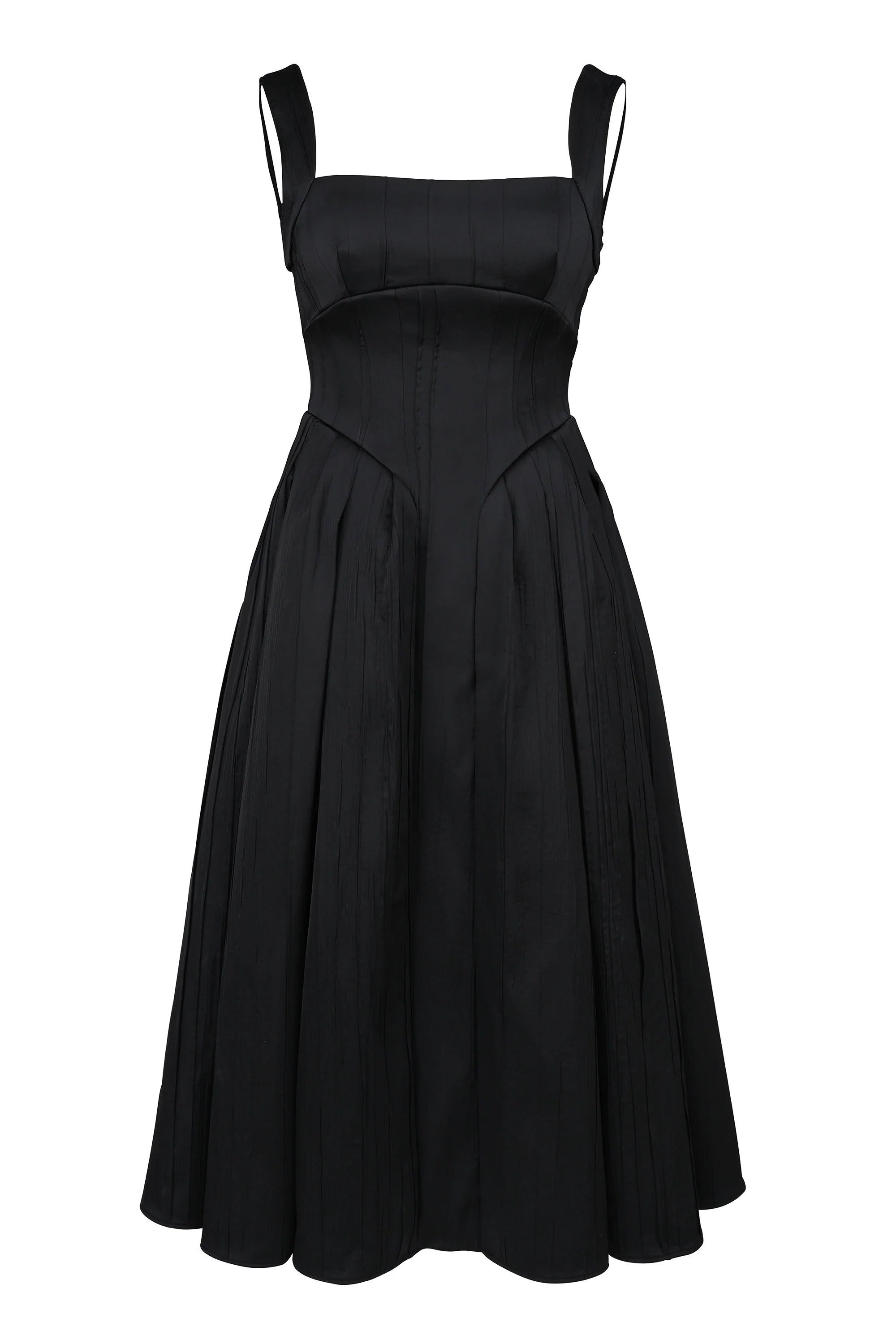 black textured satin corset midi dress
