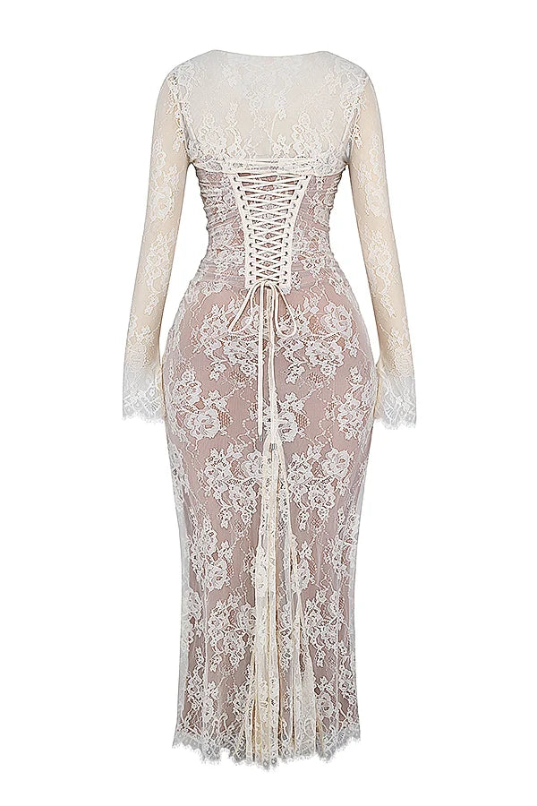 vintage cream lace maxi dress