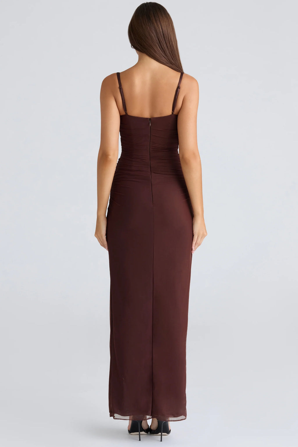 burgundy stretch mesh maxi dress