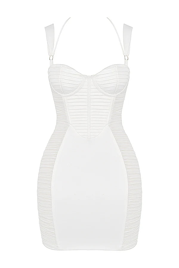 white ruched corset mini dress