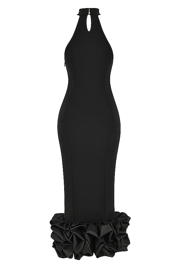 black peplum midi dress