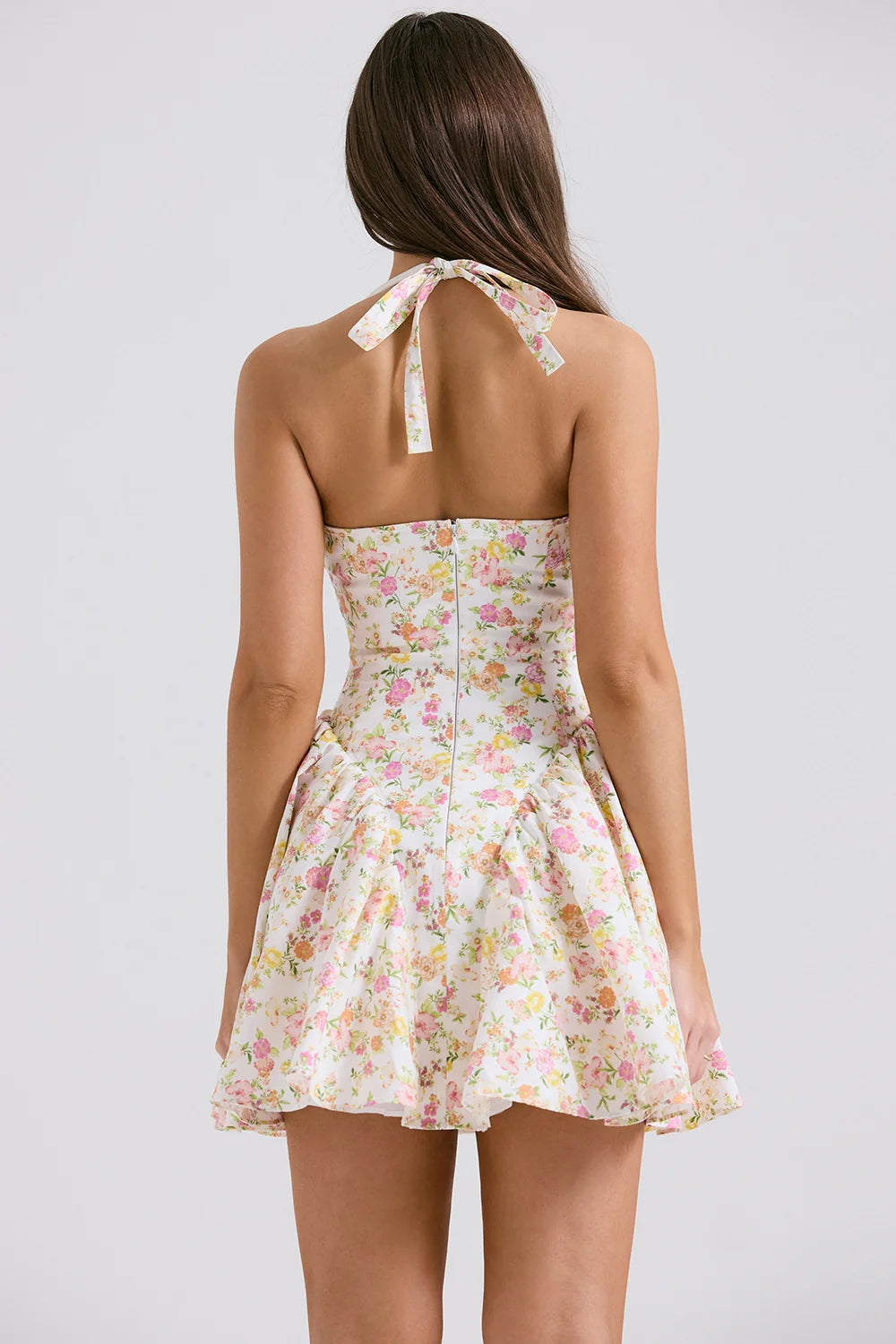 ivory meadow print cotton halter mini dress