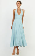 Vivia Maxi Dress - Gathered Waist Halter Dress in Blue