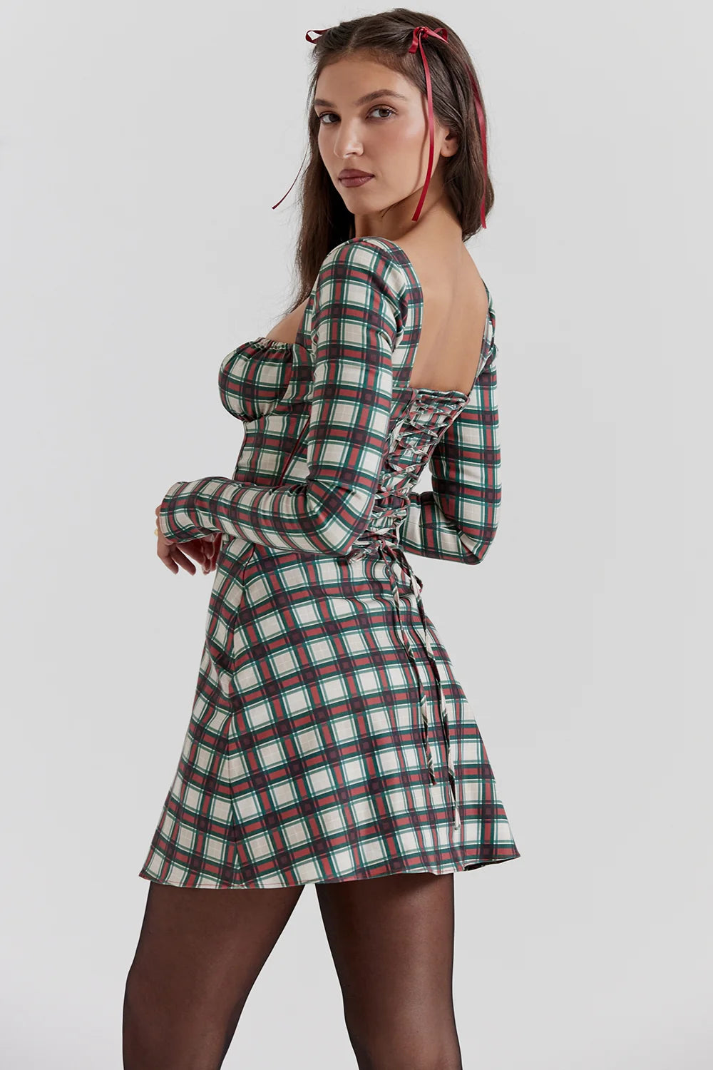 red tartan corset mini dress