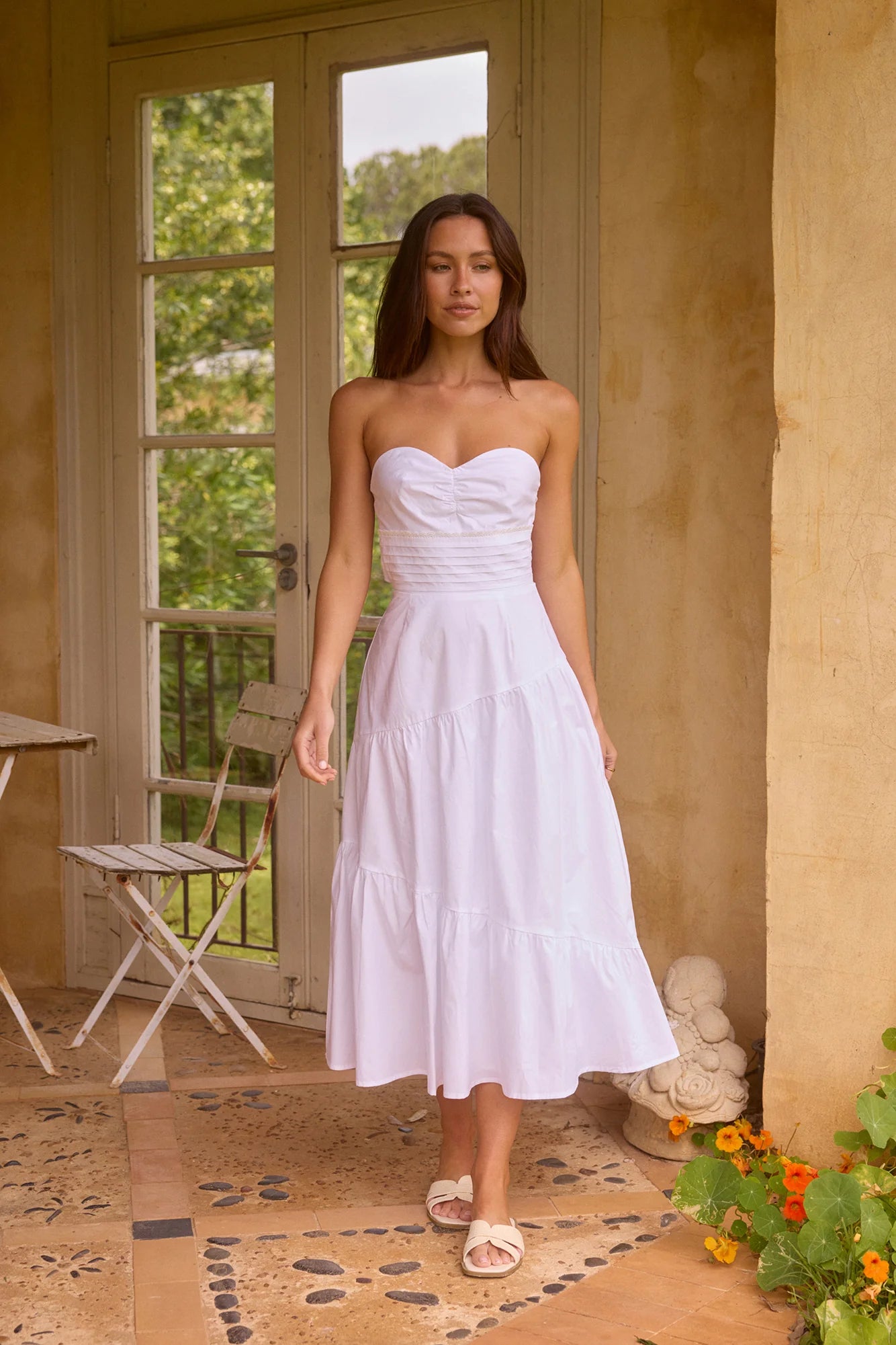 Seaside Picnic Midi Dress White