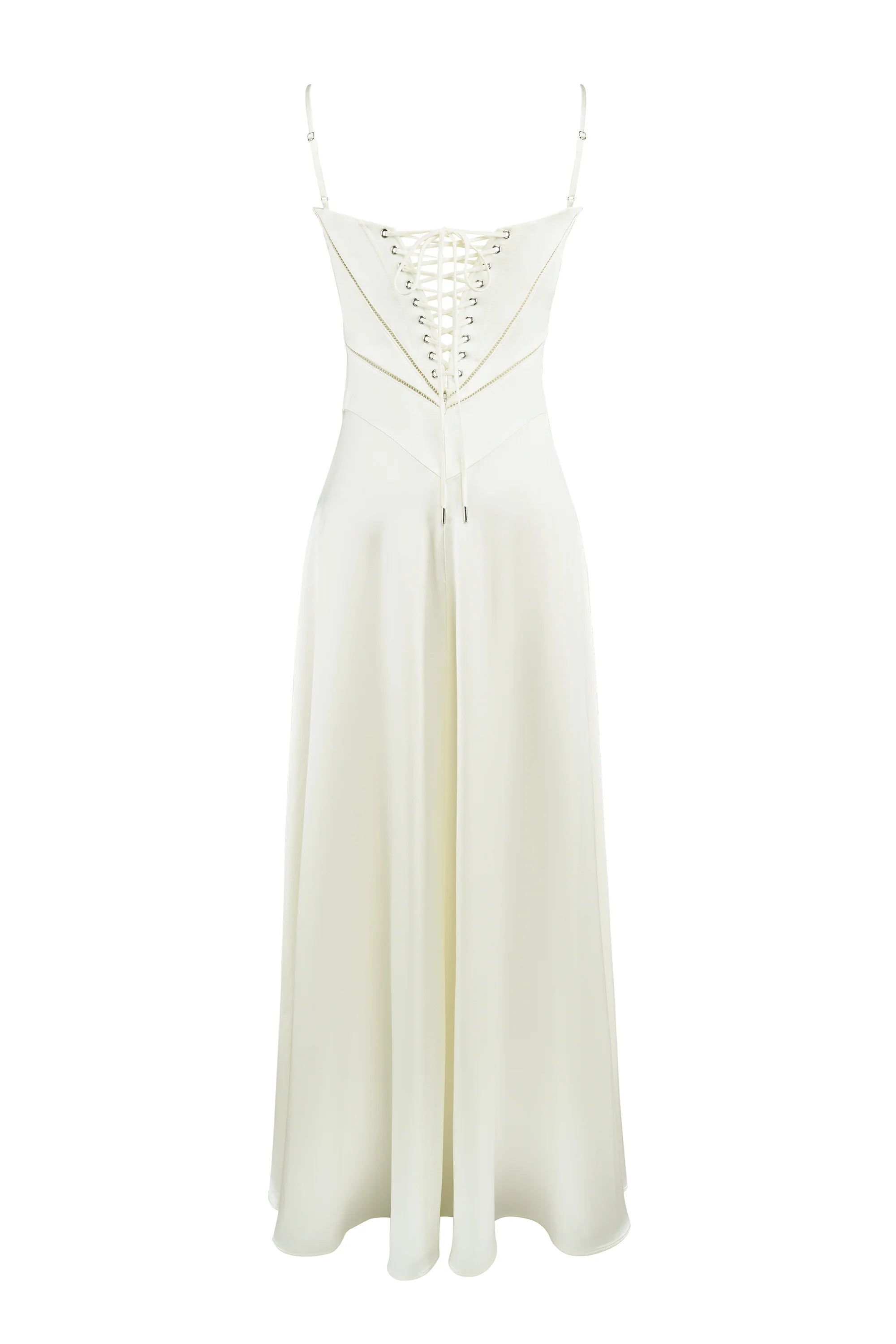 ivory satin lace up maxi dress