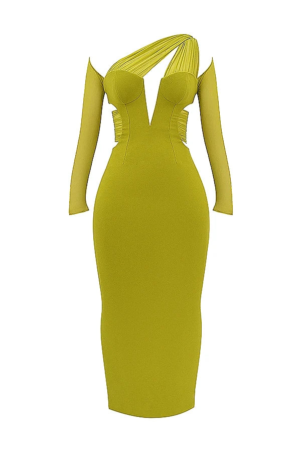 chartreuse plunge maxi dress