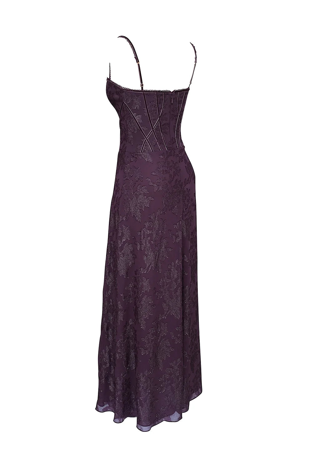 grape lurex chiffon maxi dress