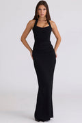 black scuplting halter neck maxi dress