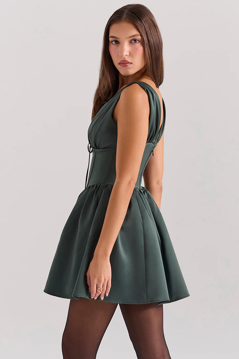 forest green satin mini dress