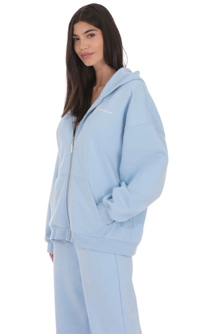 Oversize Zip-Up Hoodie in Light Blue